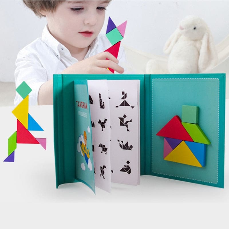 Puzzle Tangram Montessori Magnétique En Bois | Lilikdo