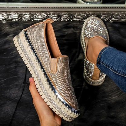 Chaussures Slip-on Femme Plateforme à Strass Beige / 35